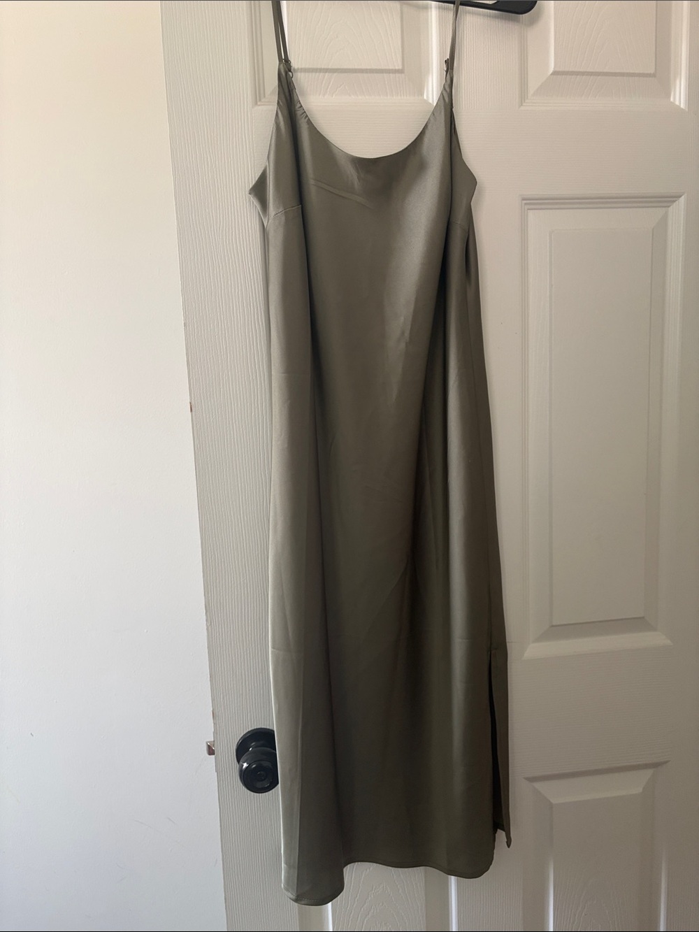 Ambiance Olive Green Maxi Slip Dress with Spaghetti Straps